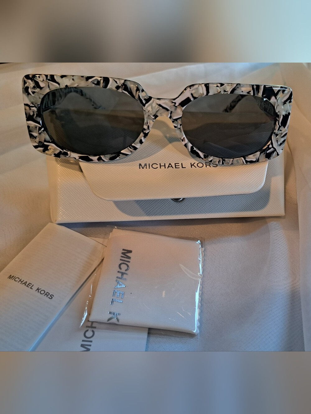 Michael Kors Women’s Black & White Marble Square Sunglasses
